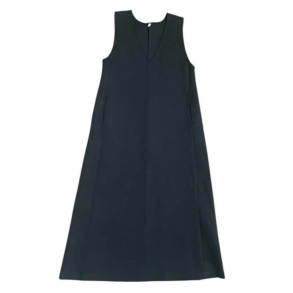MUJI Sleeveless Midi Black Dress Double Jersey Size S Soft Wrinkle Free Comfort